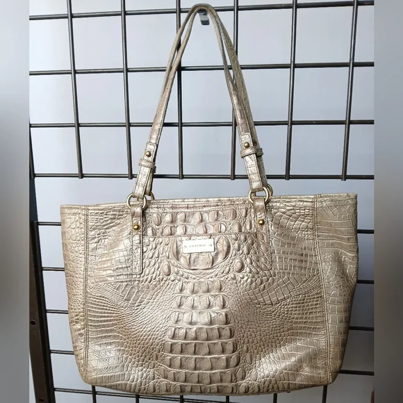 Brahmin 3pcSet Melbourne Asher Tote Bag Wallet&Case Crocodile Embossed Champagne - Picture 2 of 16